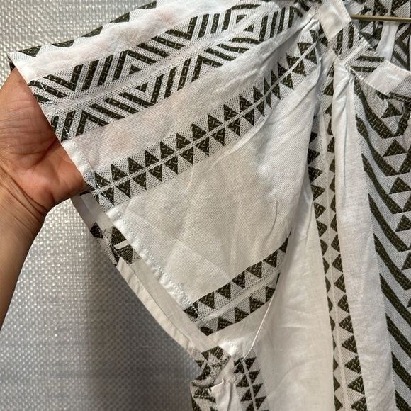 Dylan Fun Off White Green Print Short Sleeve Button cotton shirt size M - Picture 5 of 12